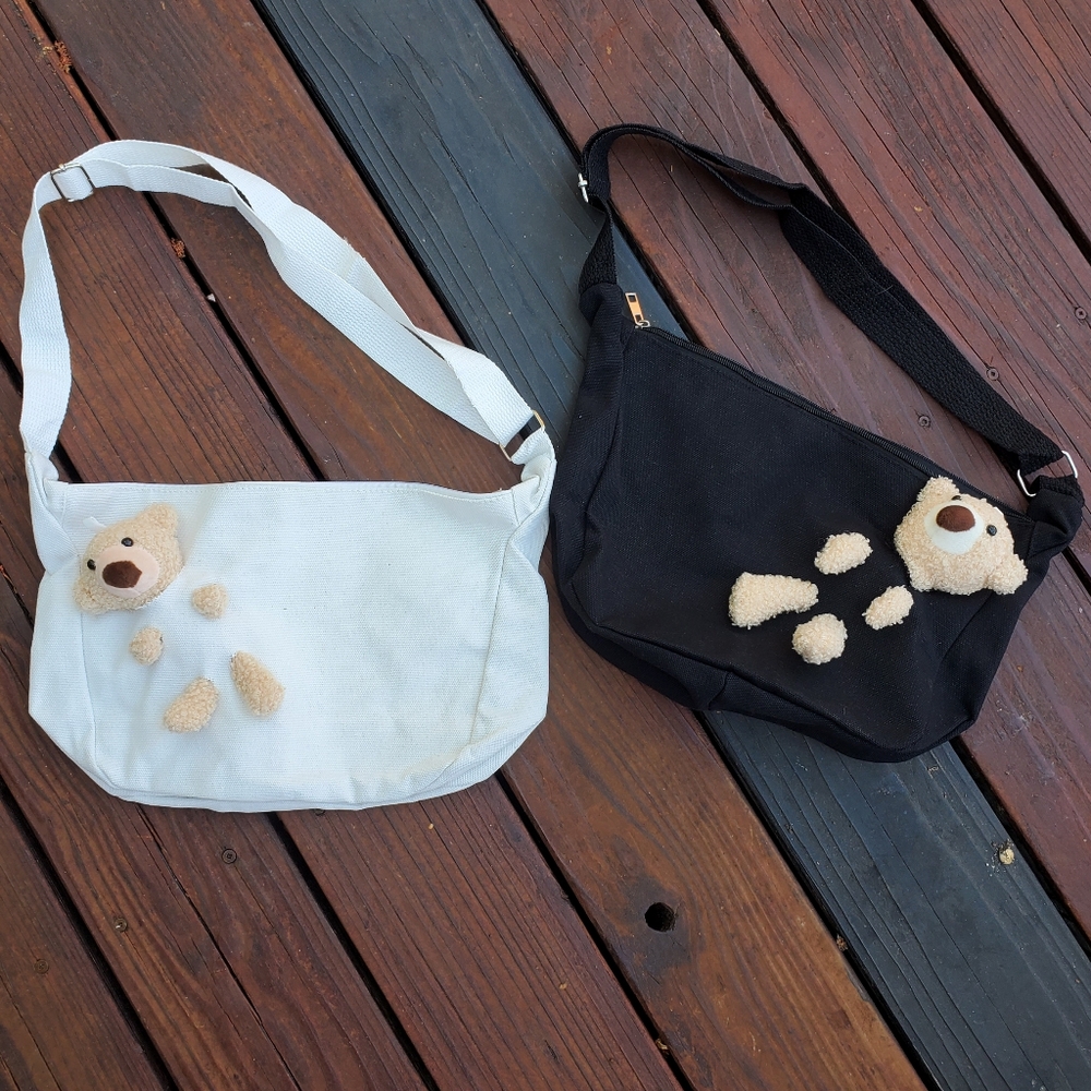 NWOT Set Of 2 Teddy Bear Canvas Bags
